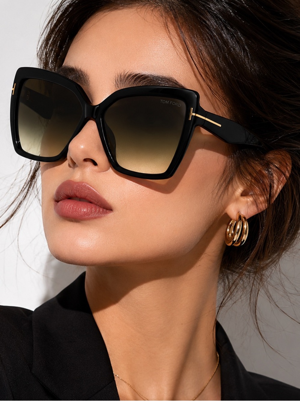 Tom Ford Black Frame Sunglasses with Brown Gradient Lenses